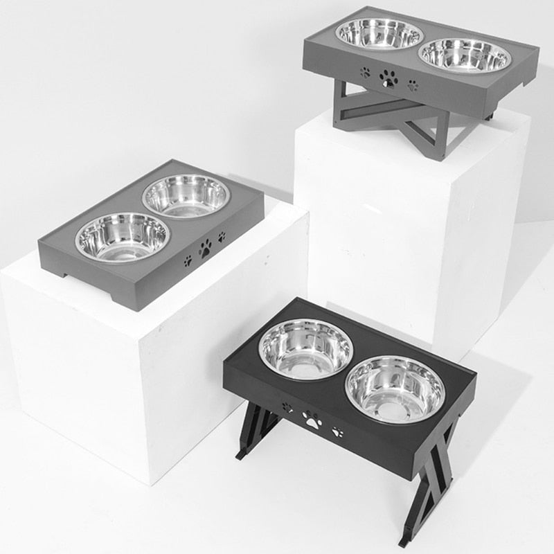 Raised Double Dog Bowl – Non-Slip Stainless Steel, Adjustable Height | Healthy Posture Feeding