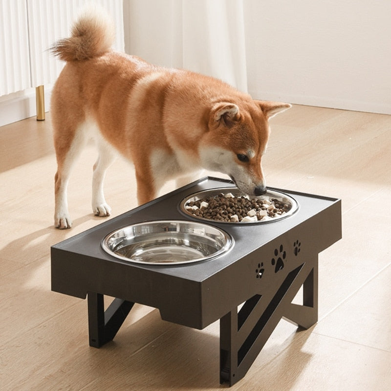 Raised Double Dog Bowl – Non-Slip Stainless Steel, Adjustable Height | Healthy Posture Feeding