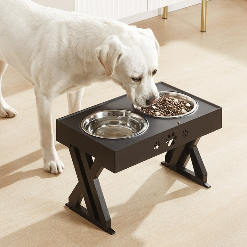 Raised Double Dog Bowl – Non-Slip Stainless Steel, Adjustable Height | Healthy Posture Feeding