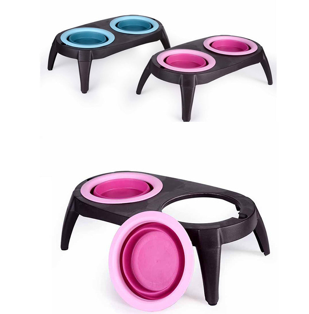 Foldable Silicone Pet Bowl – Portable Double Bowl for Dogs & Cats