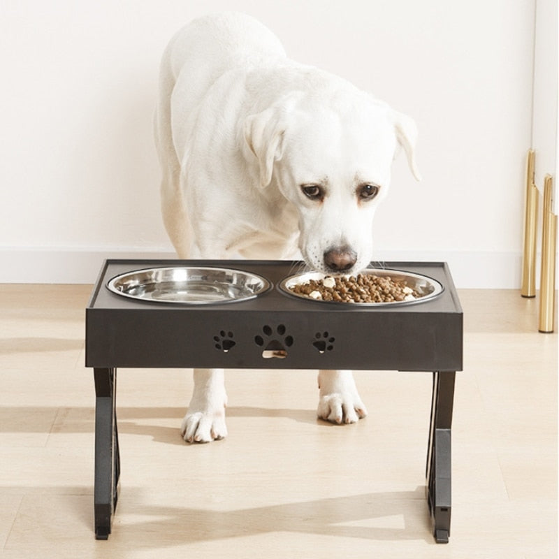 Raised Double Dog Bowl – Non-Slip Stainless Steel, Adjustable Height | Healthy Posture Feeding