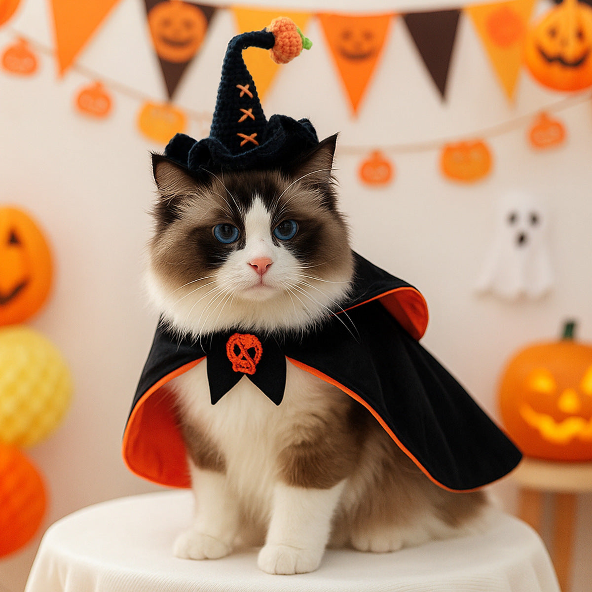 Pet Hair Knit Pumpkin Wizard Hat for Small Dogs and Cats, Halloween Pet Costume, Dog and Cat Hat