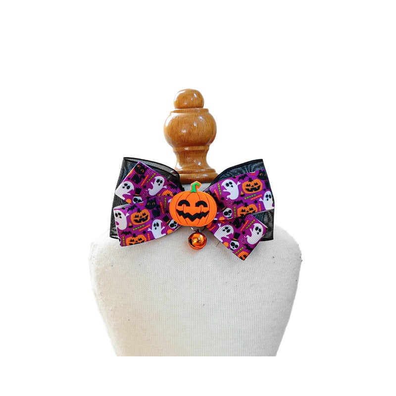 Pet Halloween Pet Collar with Funny Pumpkin Decoration, Dog Collar with Bow Tie, Cat Scarf for Small Dogs