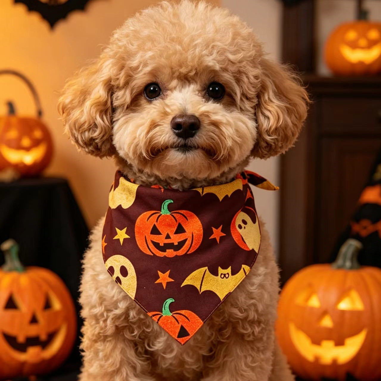Pet Halloween Skull Spiderweb Dog Bandana Pet Saliva Scarf Factory Direct Supply