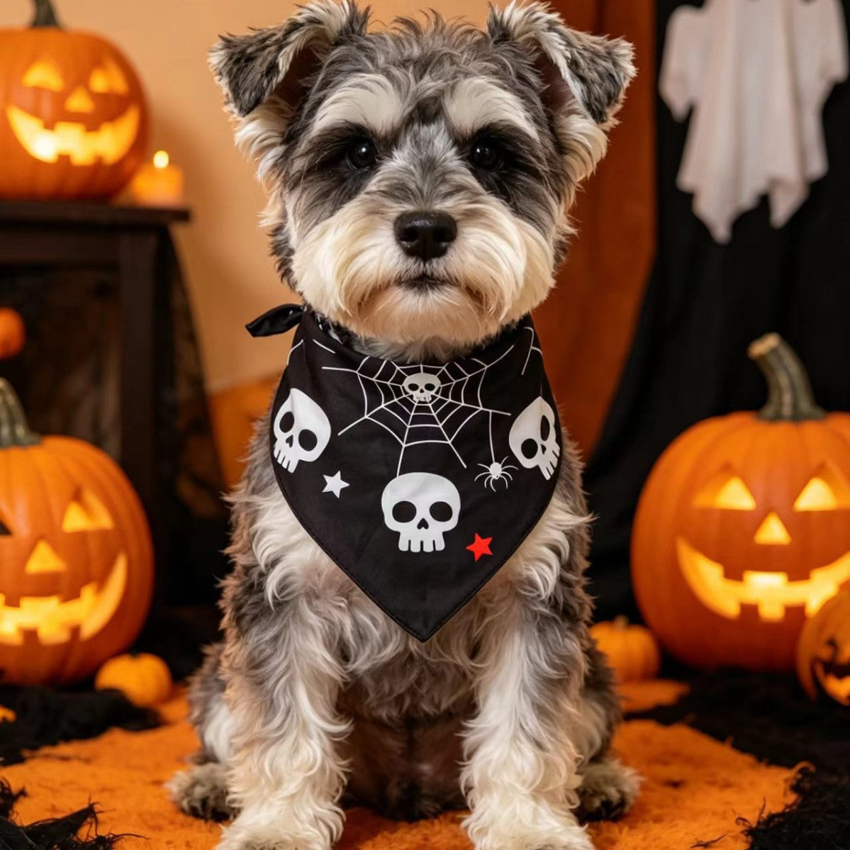 Pet Halloween Skull Spiderweb Dog Bandana Pet Saliva Scarf Factory Direct Supply