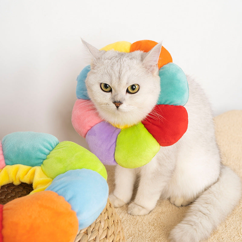 Sunflower Recovery Collar for Cats & Dogs – Soft Cotton, Anti-Licking, Post-Surgery Cone
