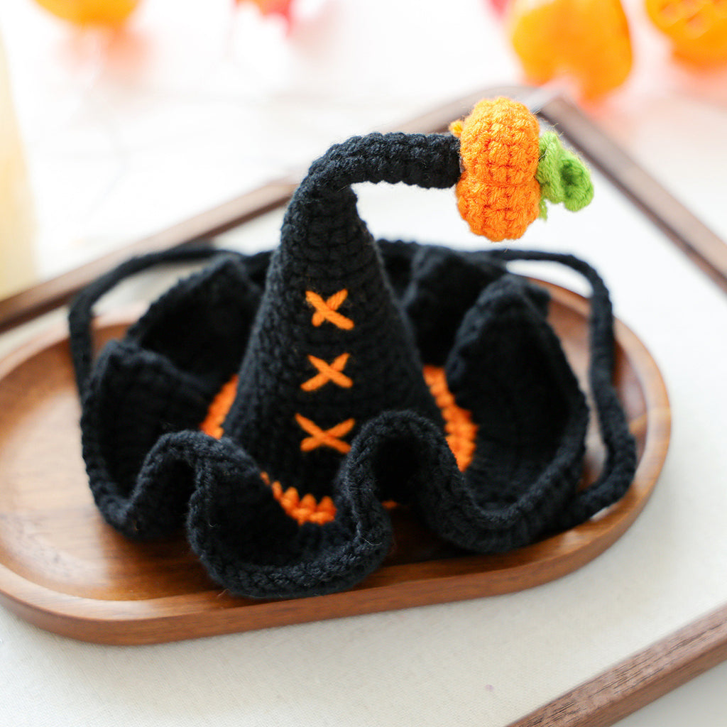 Pet Hair Knit Pumpkin Wizard Hat for Small Dogs and Cats, Halloween Pet Costume, Dog and Cat Hat
