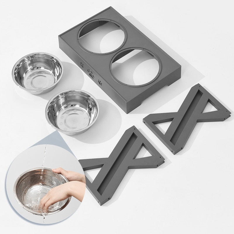 Raised Double Dog Bowl – Non-Slip Stainless Steel, Adjustable Height | Healthy Posture Feeding