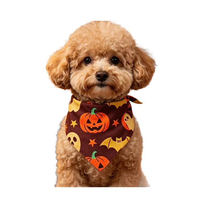 Pet Halloween Skull Spiderweb Dog Bandana Pet Saliva Scarf Factory Direct Supply