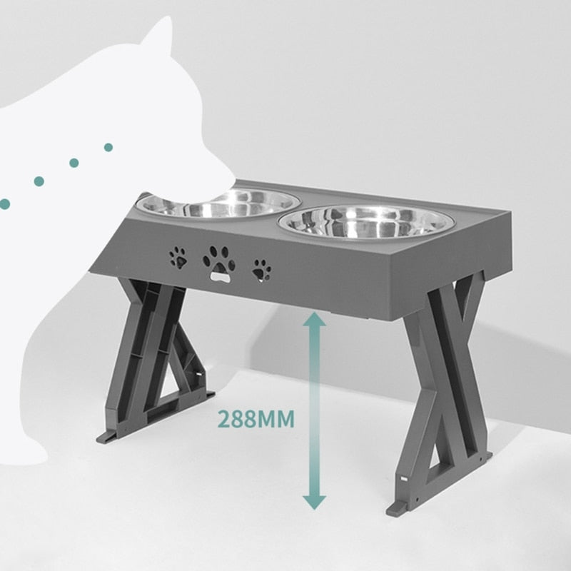 Raised Double Dog Bowl – Non-Slip Stainless Steel, Adjustable Height | Healthy Posture Feeding