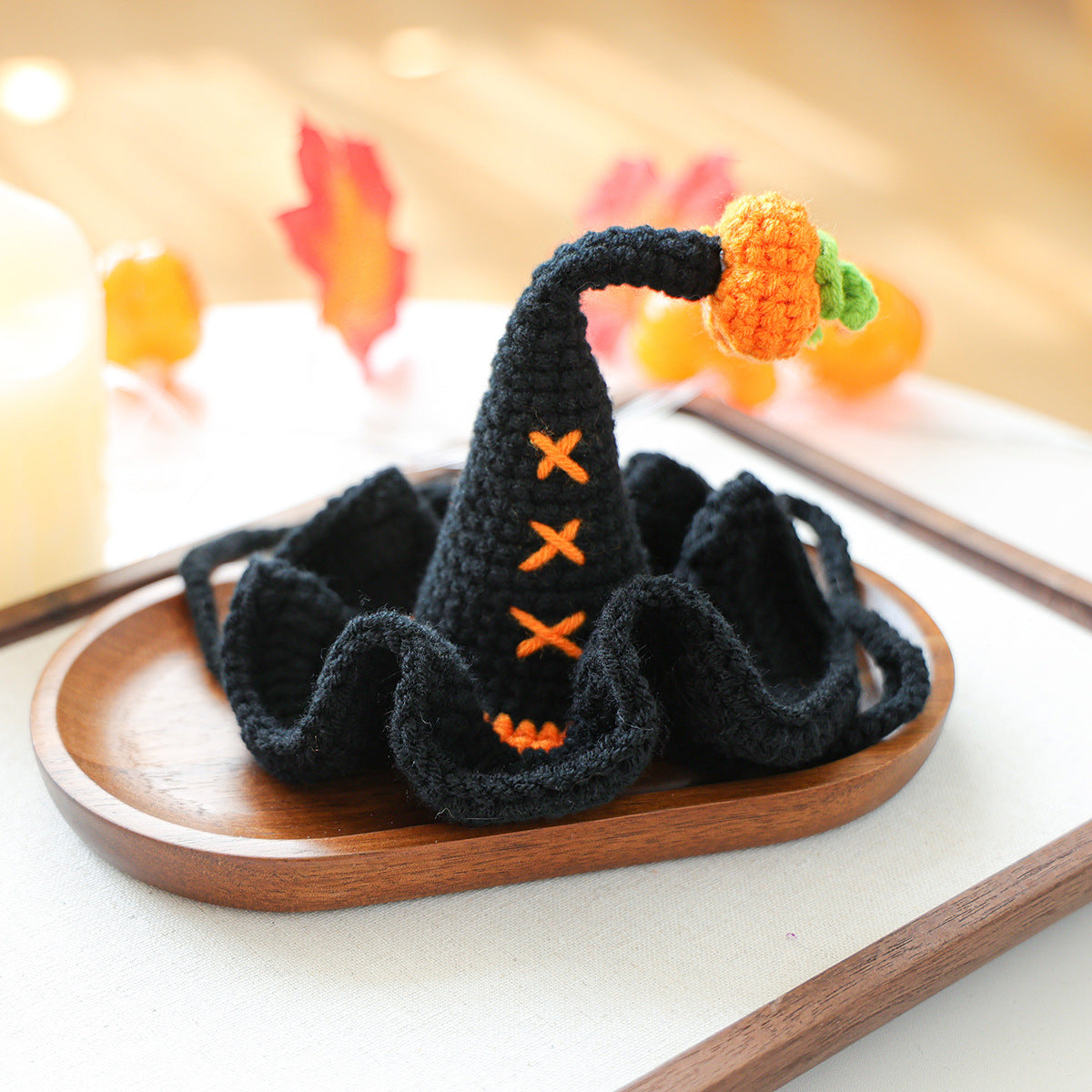 Pet Hair Knit Pumpkin Wizard Hat for Small Dogs and Cats, Halloween Pet Costume, Dog and Cat Hat