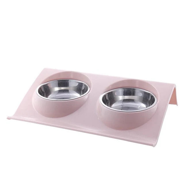 Stainless Steel Double Pet Bowl – Food & Water Feeder for Cats & Dogs