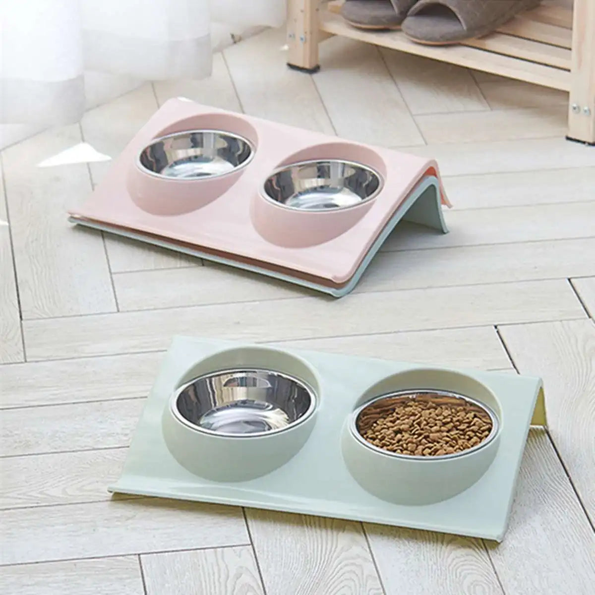 Stainless Steel Double Pet Bowl – Food & Water Feeder for Cats & Dogs