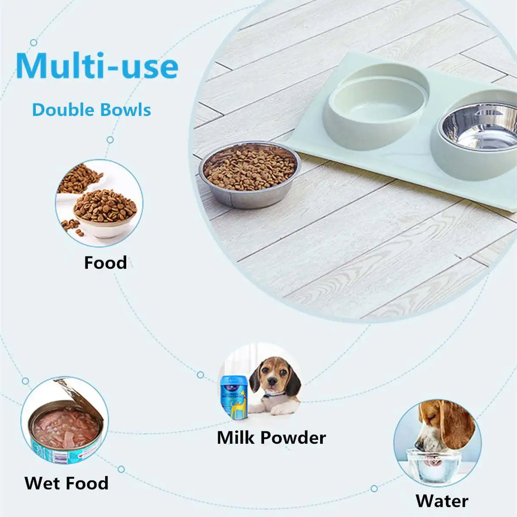 Stainless Steel Double Pet Bowl – Food & Water Feeder for Cats & Dogs