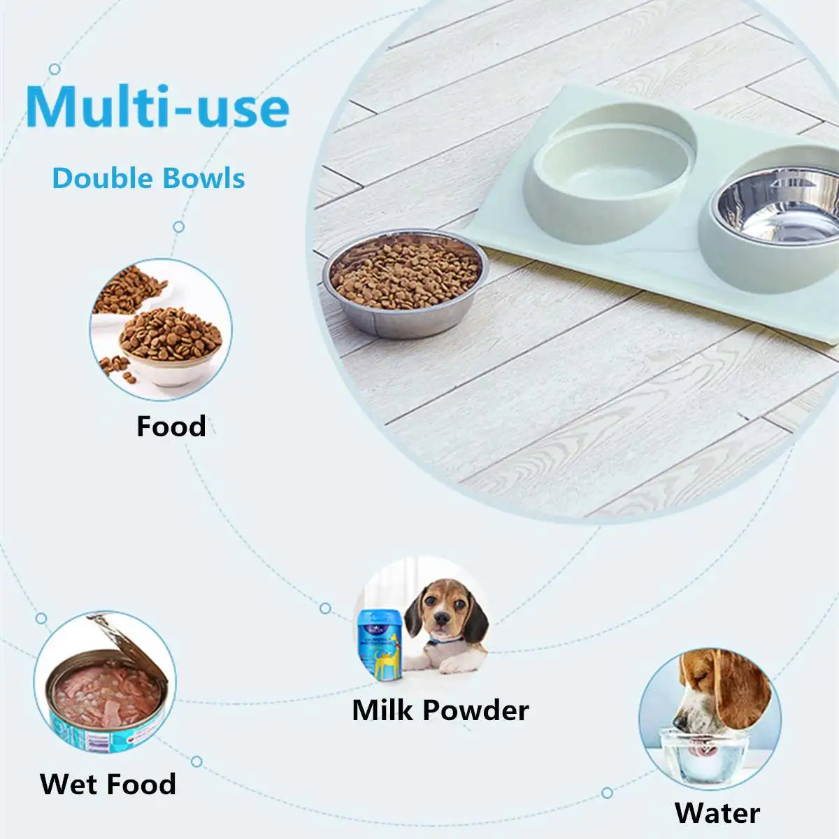 Stainless Steel Double Pet Bowl – Food & Water Feeder for Cats & Dogs