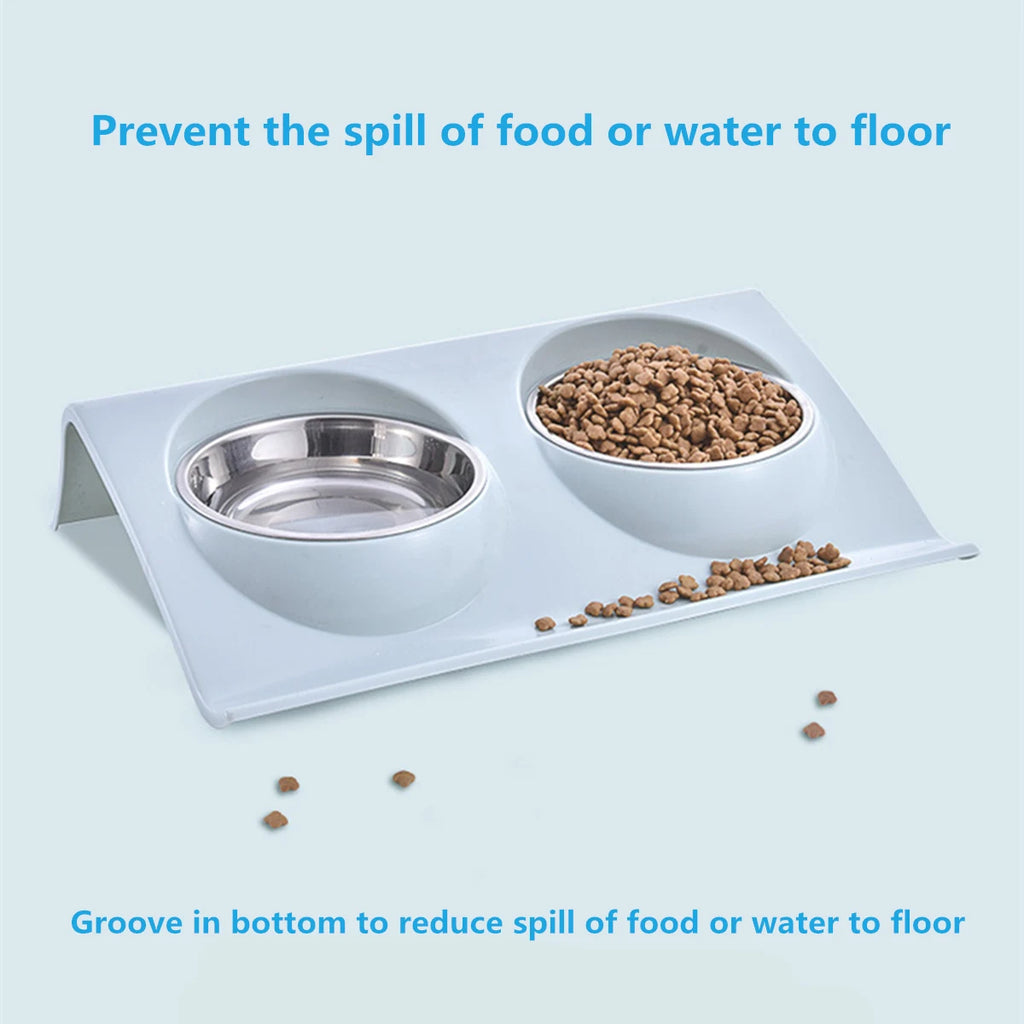 Stainless Steel Double Pet Bowl – Food & Water Feeder for Cats & Dogs