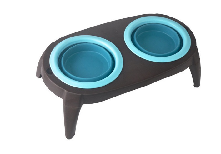 Foldable Silicone Pet Bowl – Portable Double Bowl for Dogs & Cats