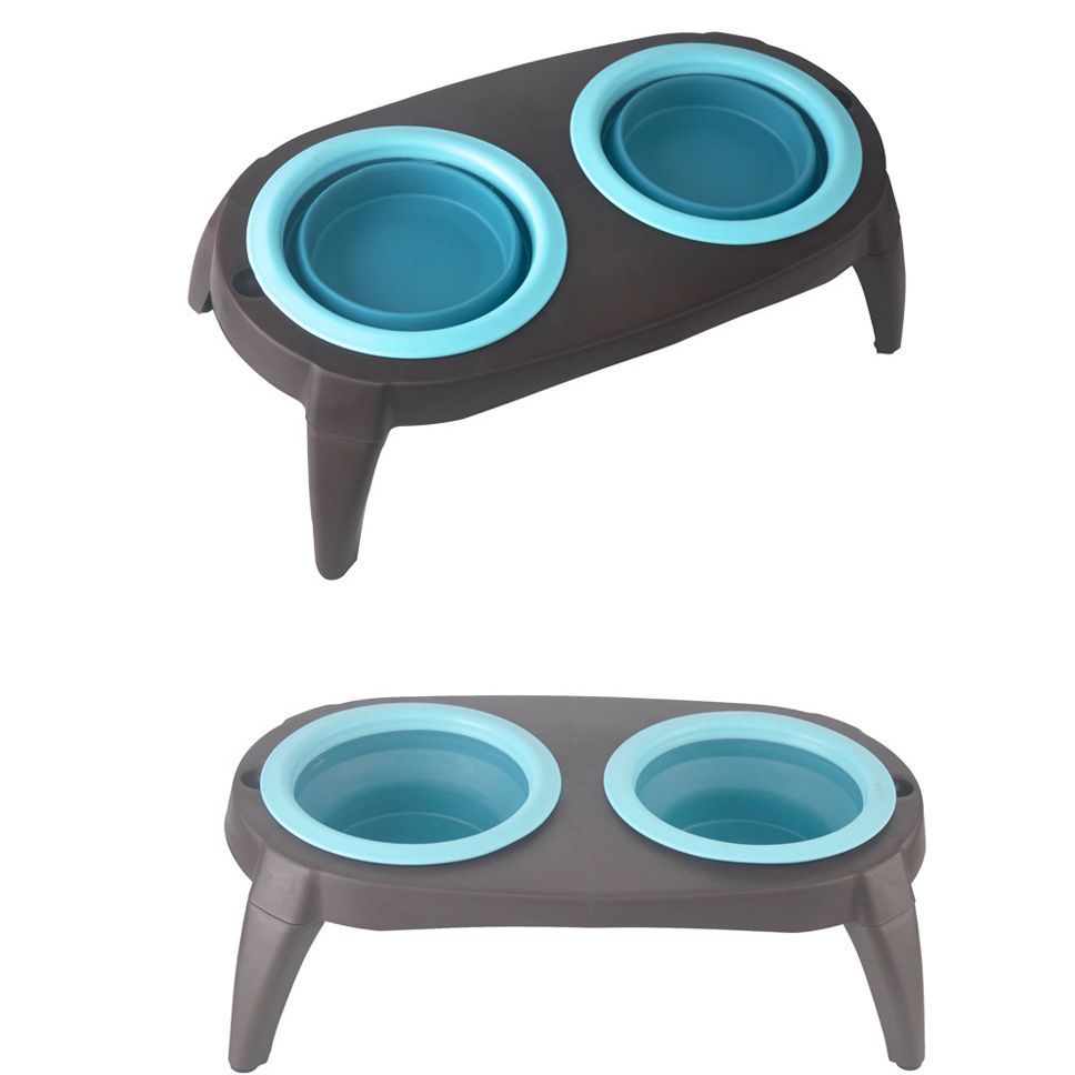 Foldable Silicone Pet Bowl – Portable Double Bowl for Dogs & Cats