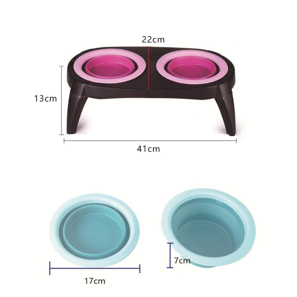 Foldable Silicone Pet Bowl – Portable Double Bowl for Dogs & Cats