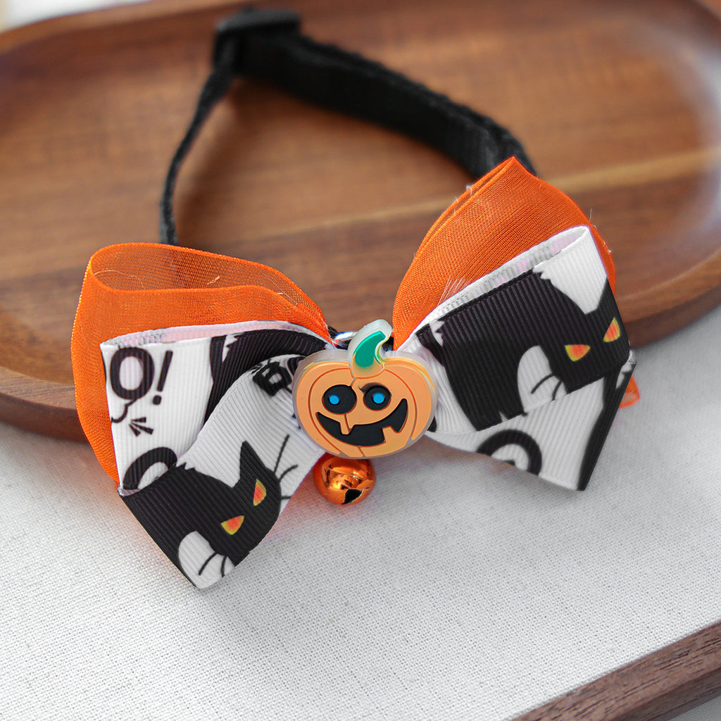 Pet Halloween Pet Collar with Funny Pumpkin Decoration, Dog Collar with Bow Tie, Cat Scarf for Small Dogs